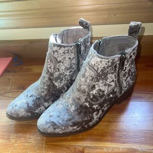 Pale Pink Crushed Velvet Booties